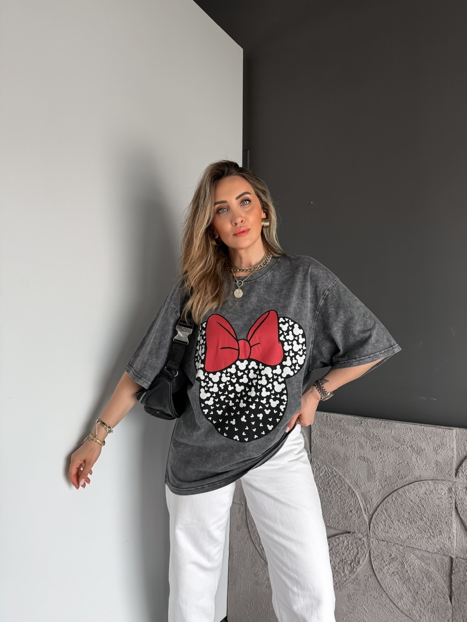 Antrasit Minie Fiyonklu Yıkamalı Tshirt