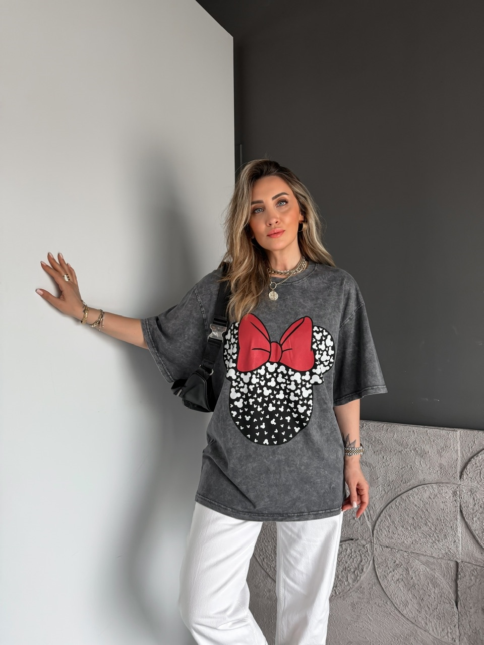 Antrasit Minie Fiyonklu Yıkamalı Tshirt