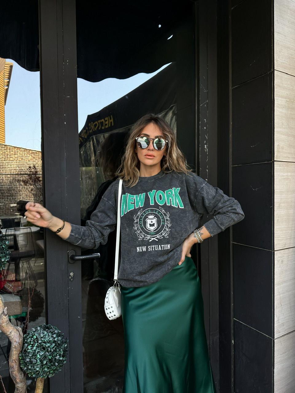 Antrasit New York Yıkamalı Sweatshirt