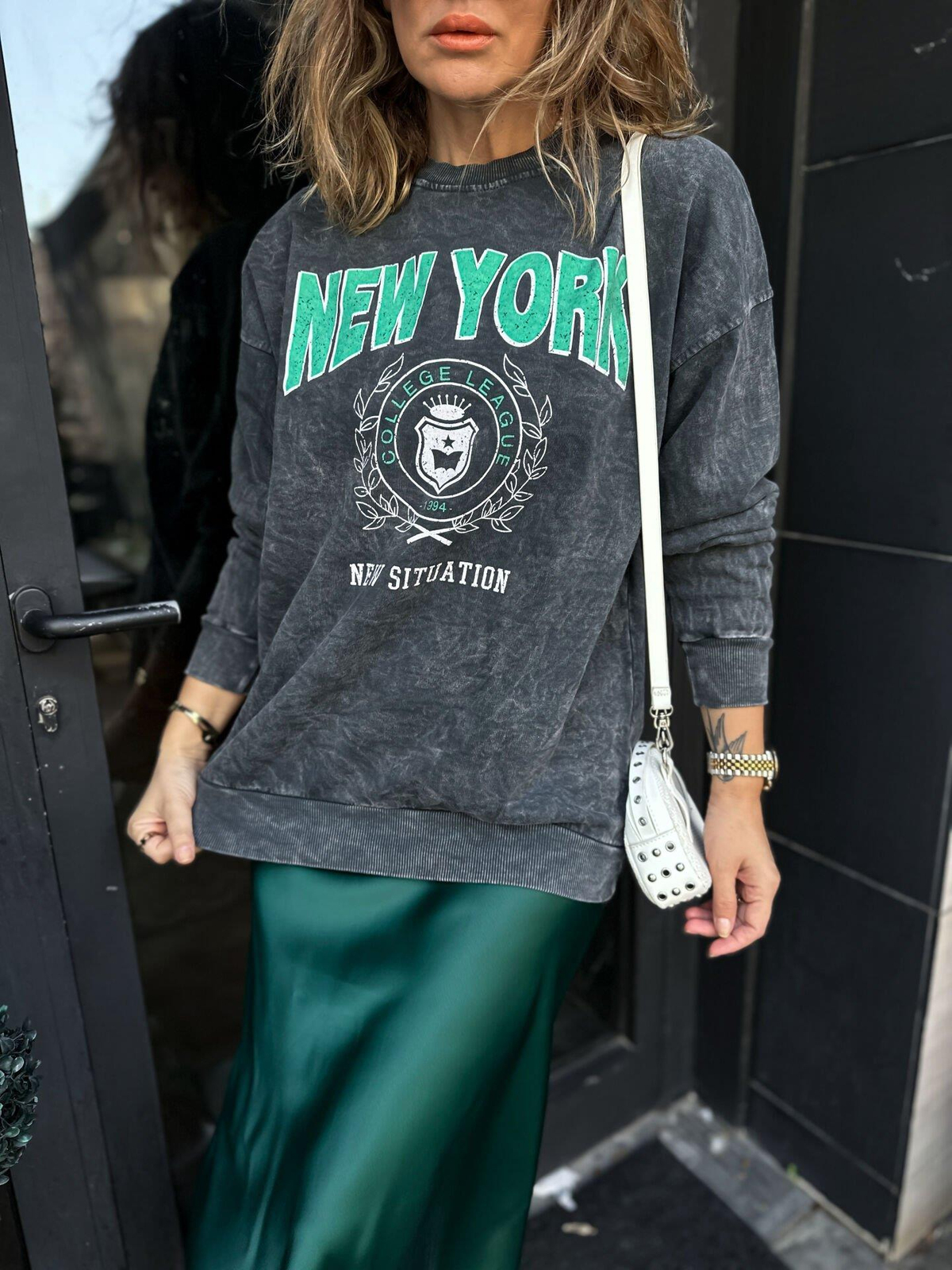 Antrasit New York Yıkamalı Sweatshirt