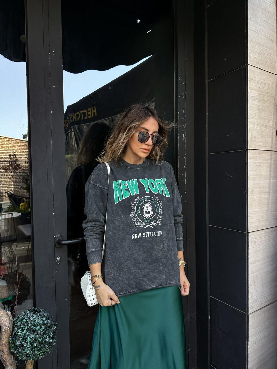 Antrasit New York Yıkamalı Sweatshirt