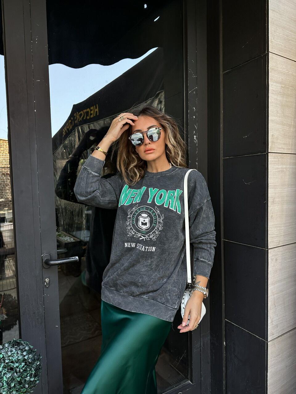 Antrasit New York Yıkamalı Sweatshirt