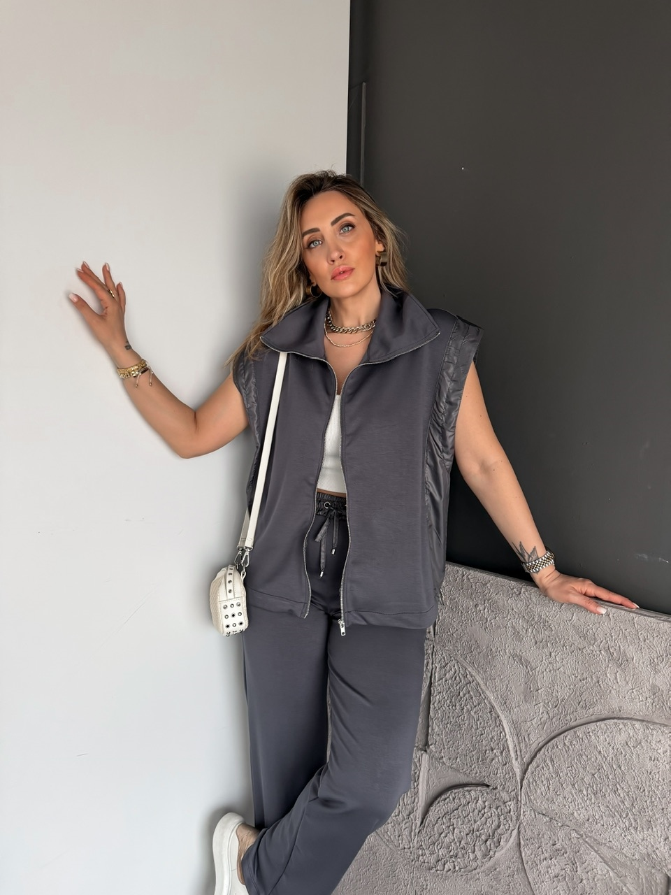 Antrasit Paraşüt Mix Yelekli Modal Takım