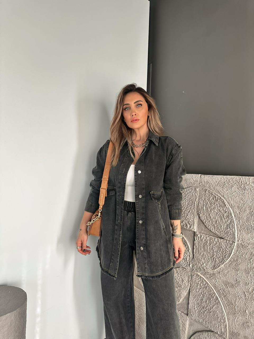 Antrasit Püskül Detaylı Kot Takım