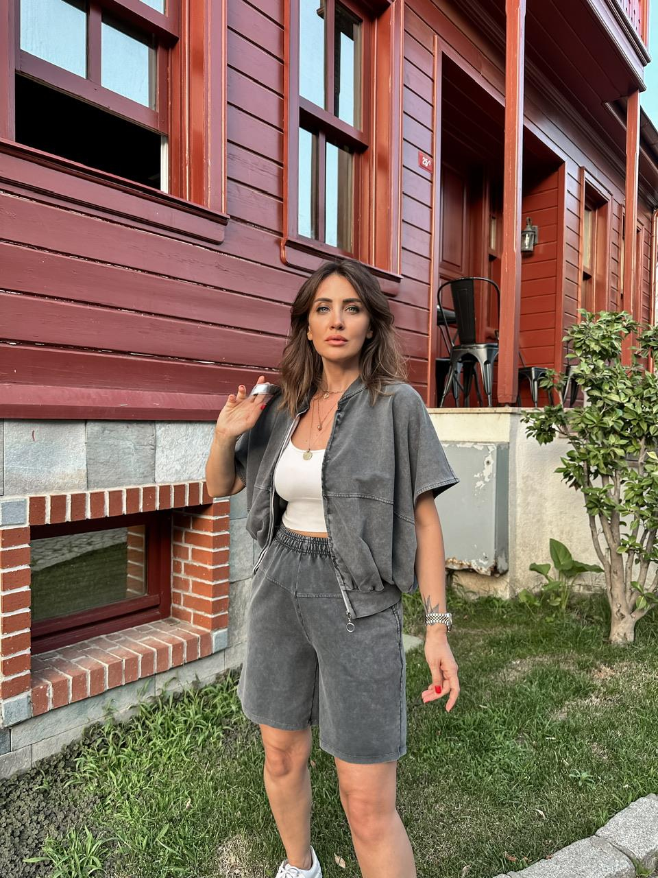 Antrasit Şortlu Yarasa Kol Takım
