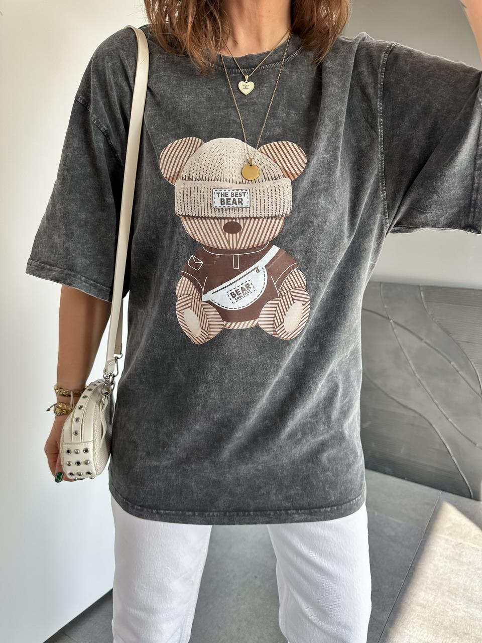 Antrasit The Best Bear Yıkamalı Tshirt