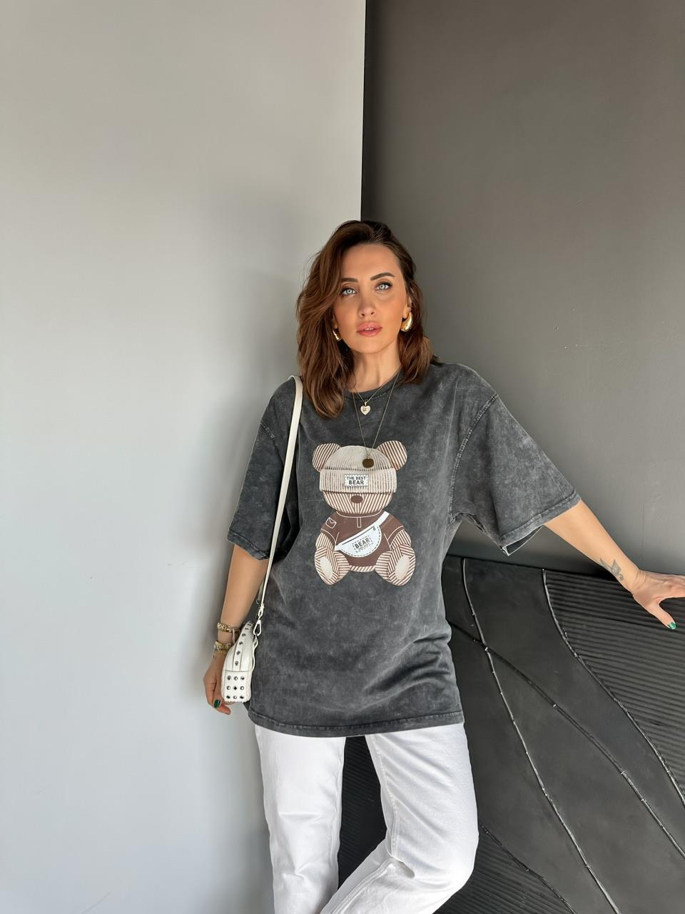 Antrasit The Best Bear Yıkamalı Tshirt