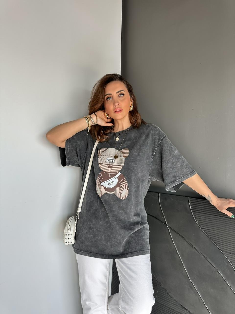Antrasit The Best Bear Yıkamalı Tshirt