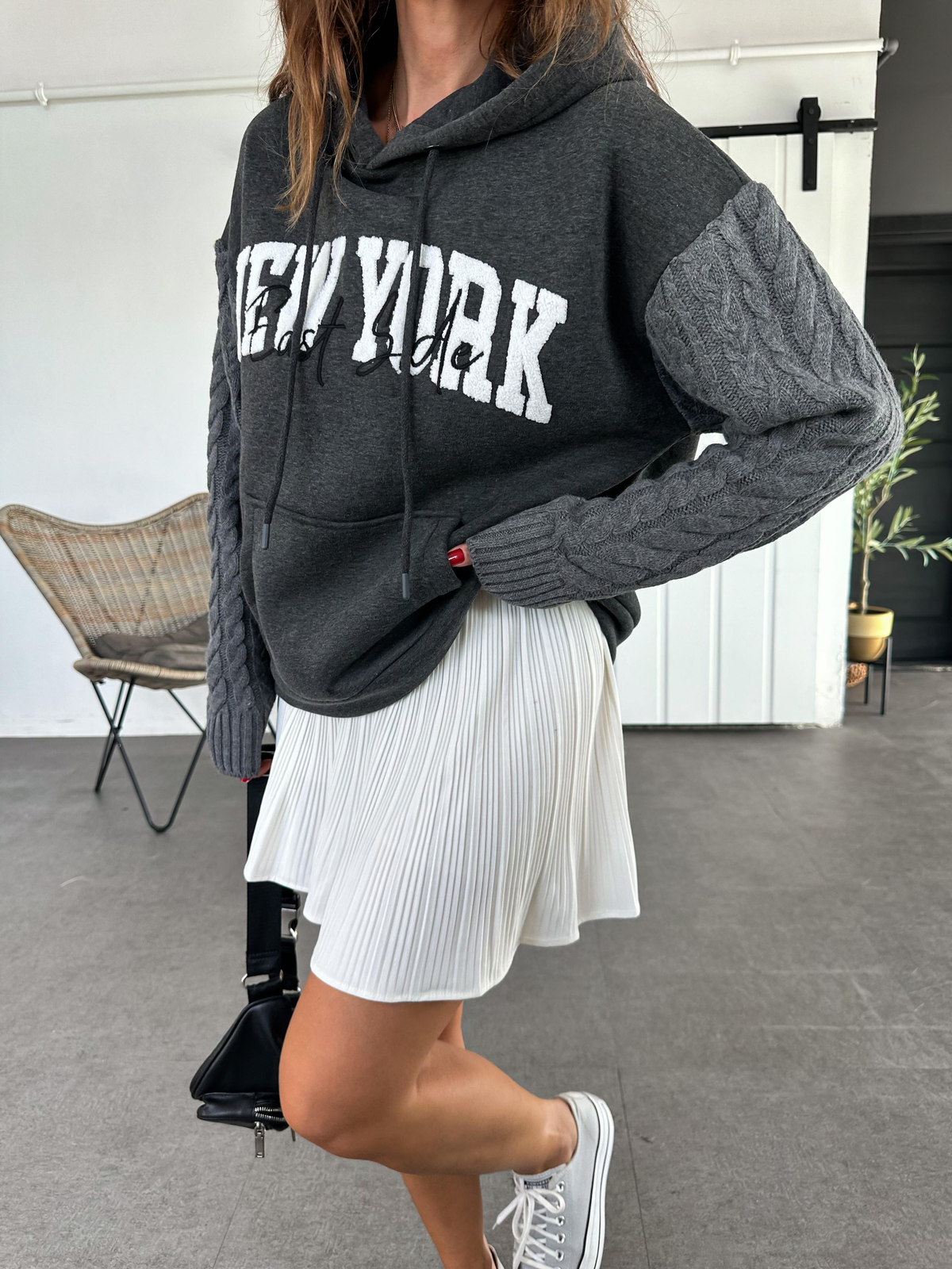 Antrasit Triko Detaylı Sweatshirt
