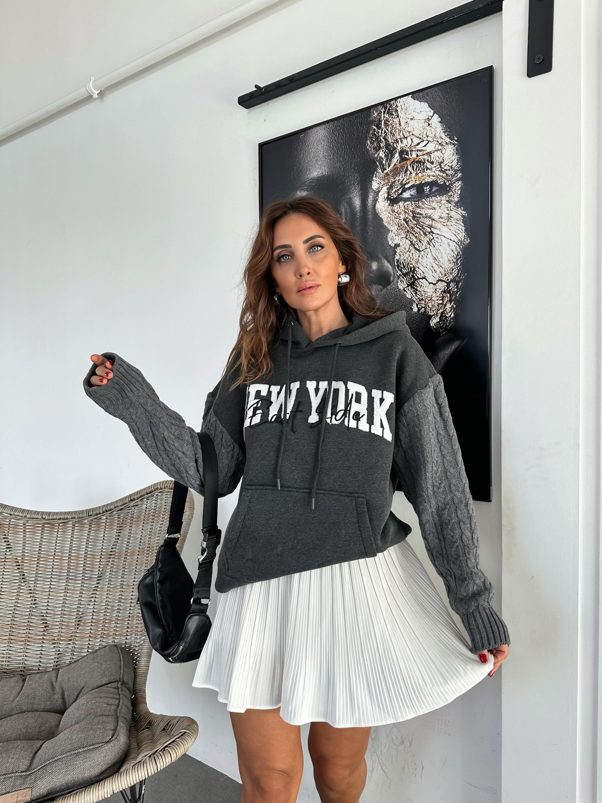 Antrasit Triko Detaylı Sweatshirt