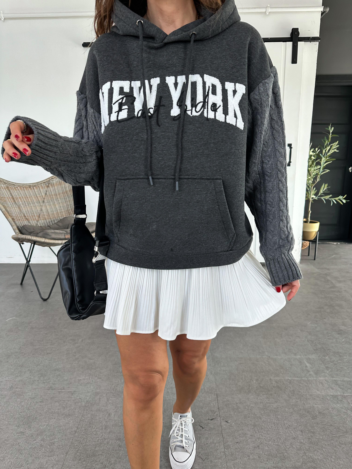 Antrasit Triko Detaylı Sweatshirt