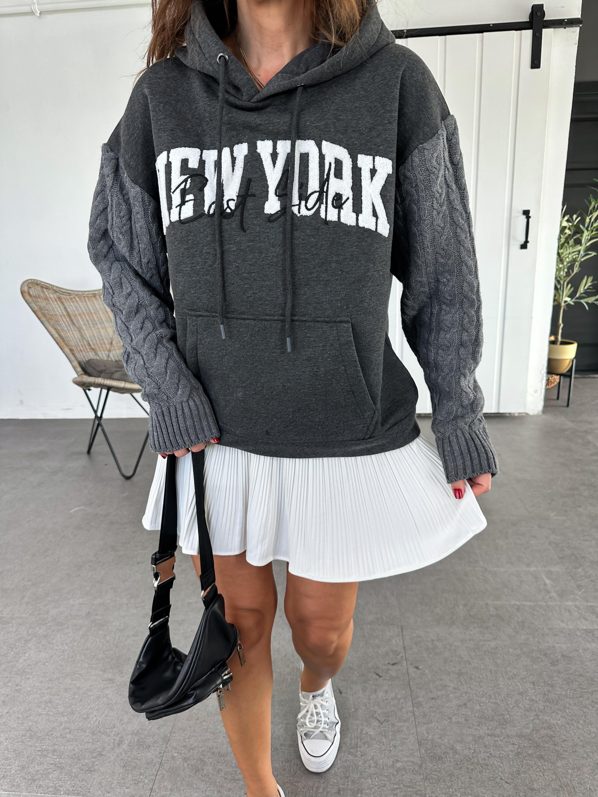 Antrasit Triko Detaylı Sweatshirt