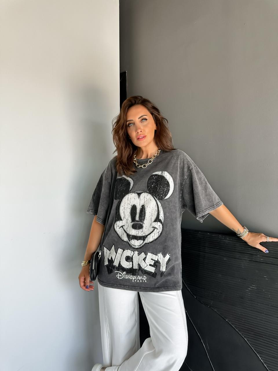 Antrasit Yıkamalı Disney Tshirt
