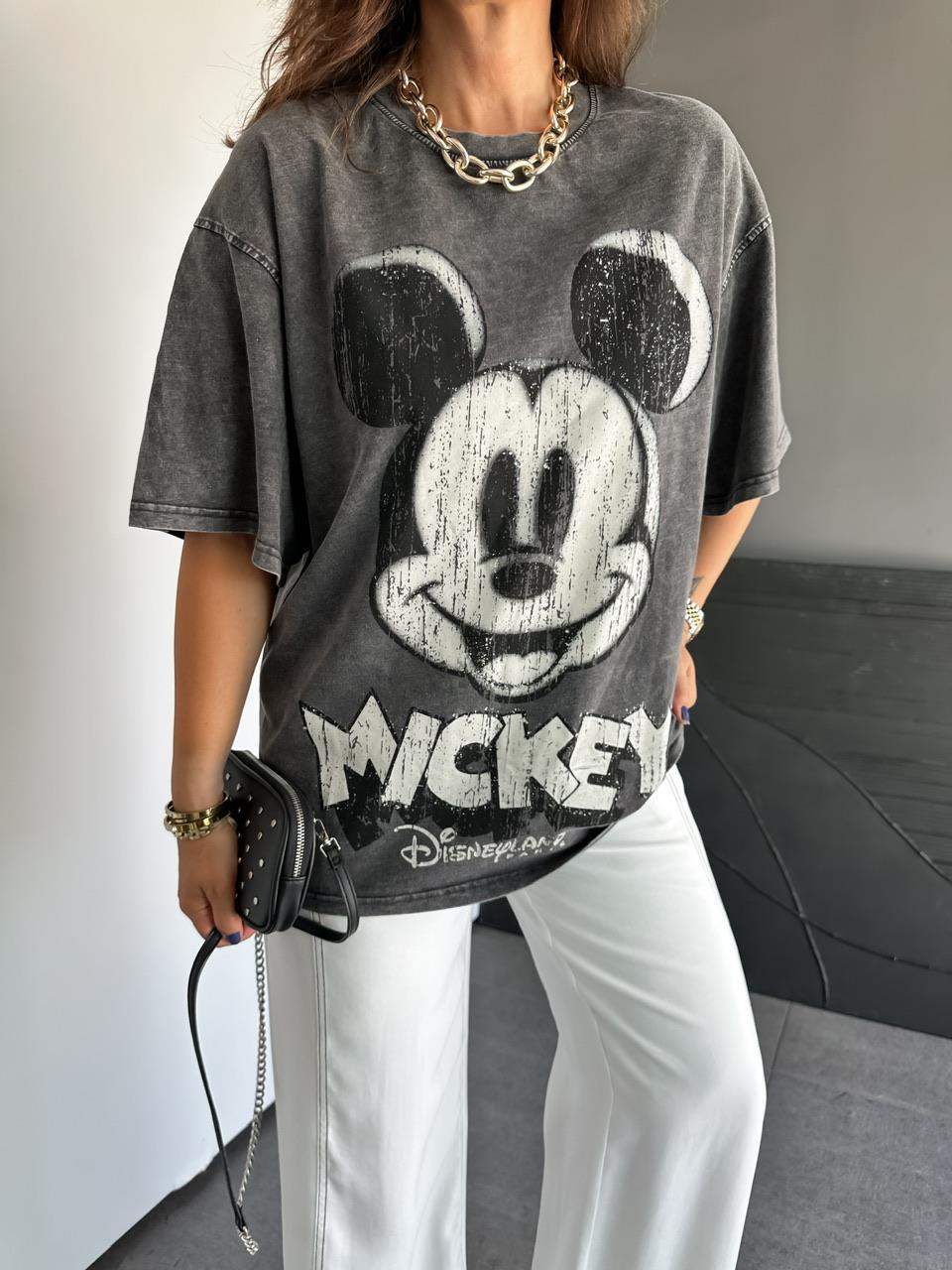 Antrasit Yıkamalı Disney Tshirt