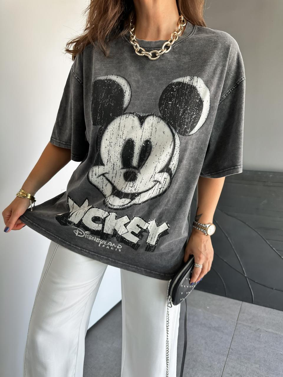 Antrasit Yıkamalı Disney Tshirt