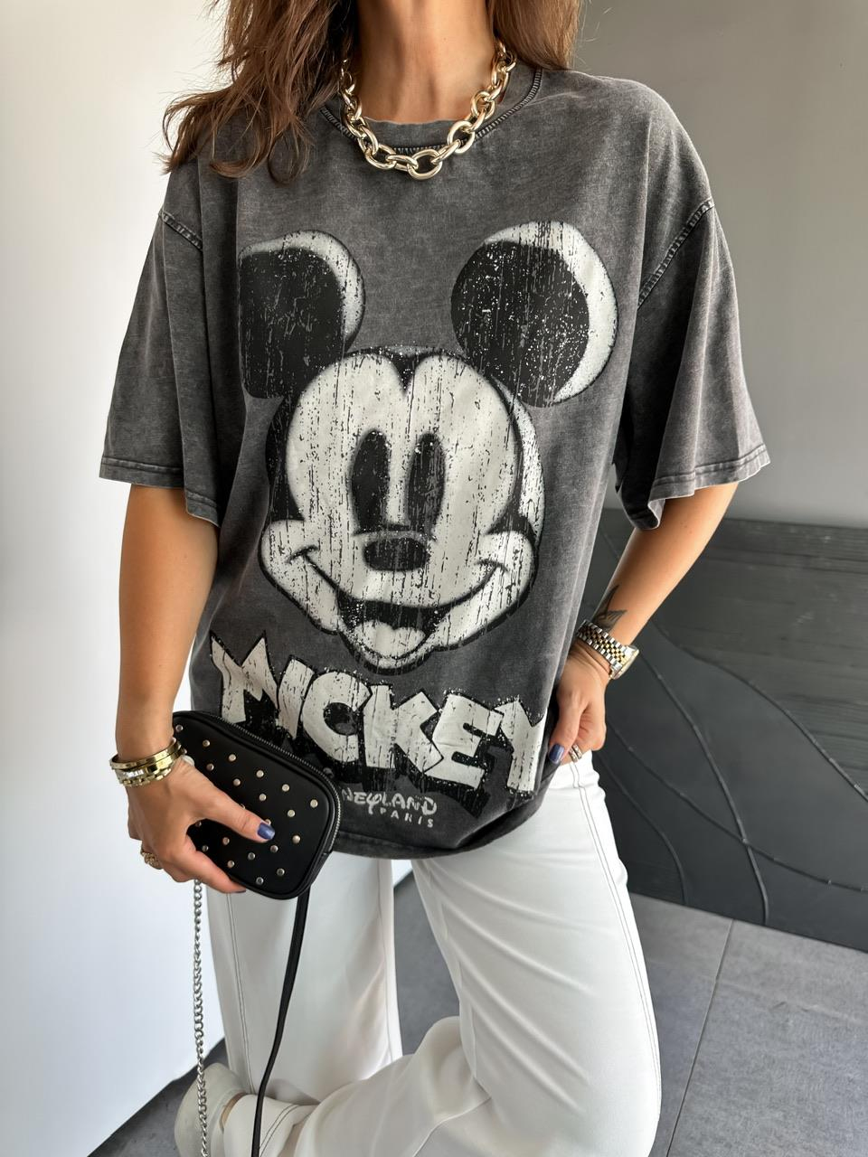 Antrasit Yıkamalı Disney Tshirt