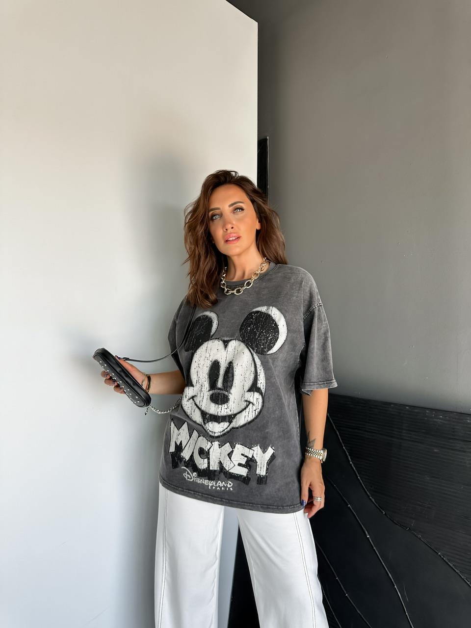 Antrasit Yıkamalı Disney Tshirt