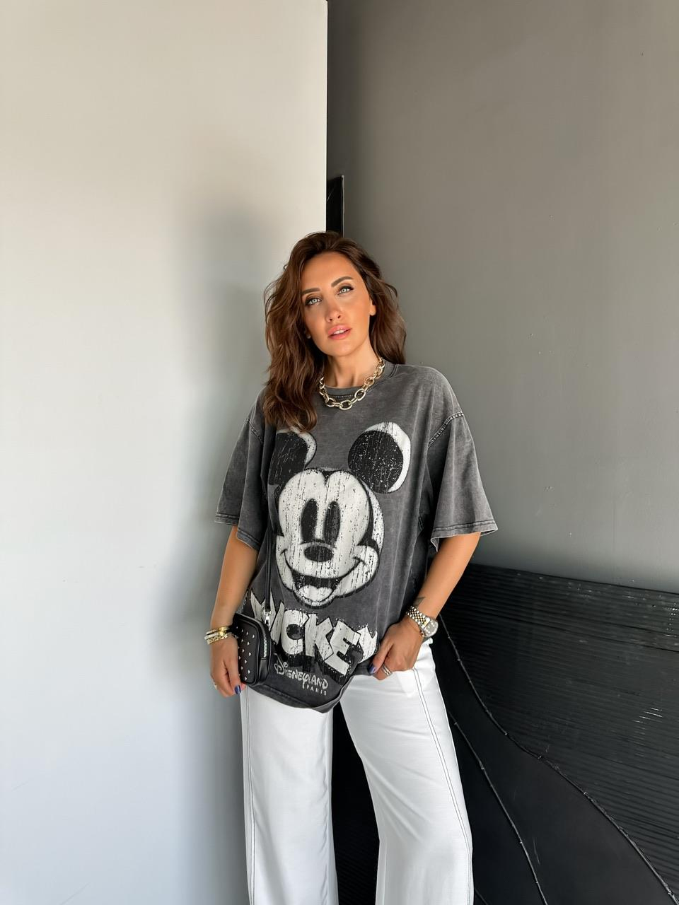 Antrasit Yıkamalı Disney Tshirt