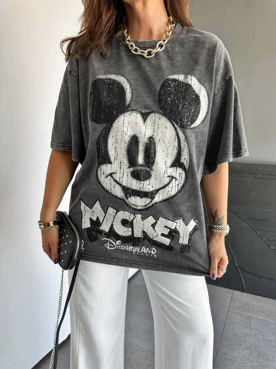 Antrasit Yıkamalı Disney Tshirt