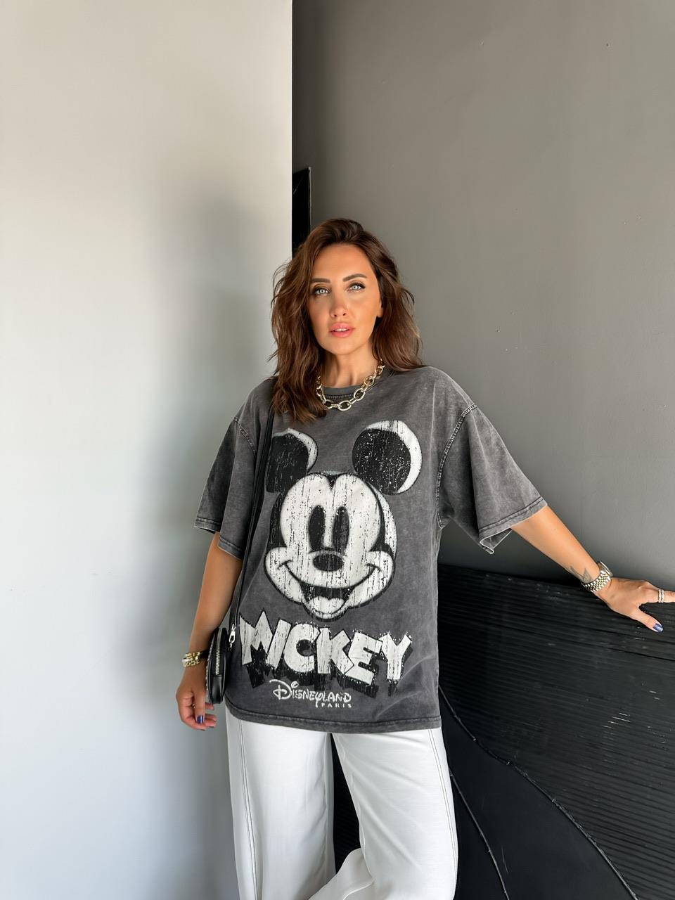 Antrasit Yıkamalı Disney Tshirt