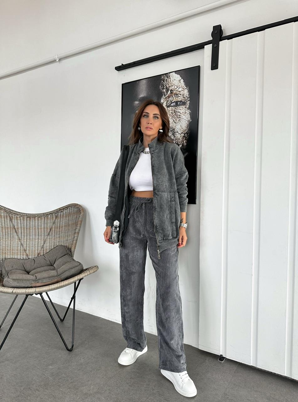 Antrasit Yıkamalı Fermuarlı Sweatshirt