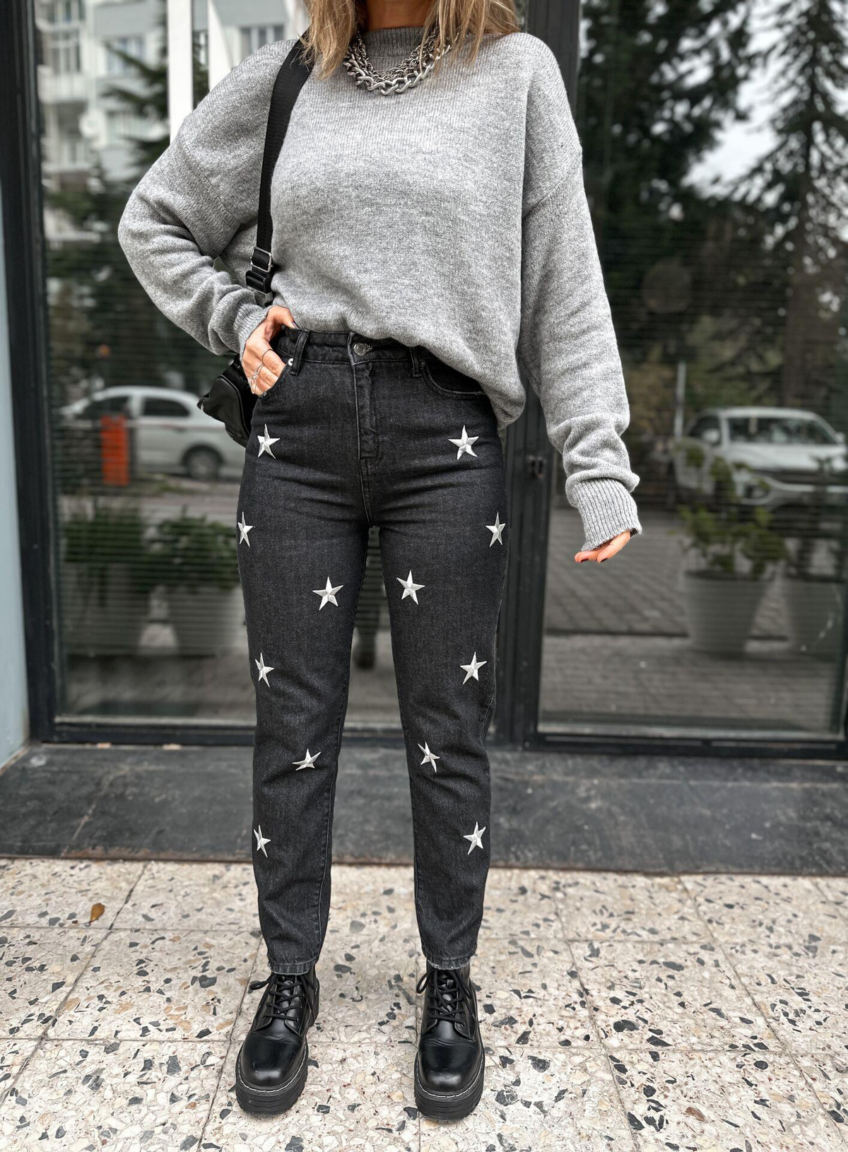 Antrasit Yıldızlı Jean