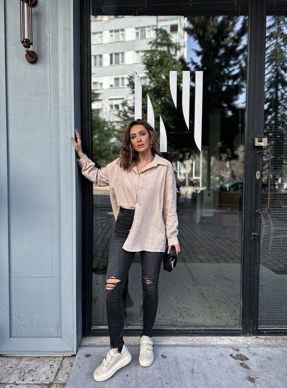 Antrasit Yırtık Detaylı Likralı Jean