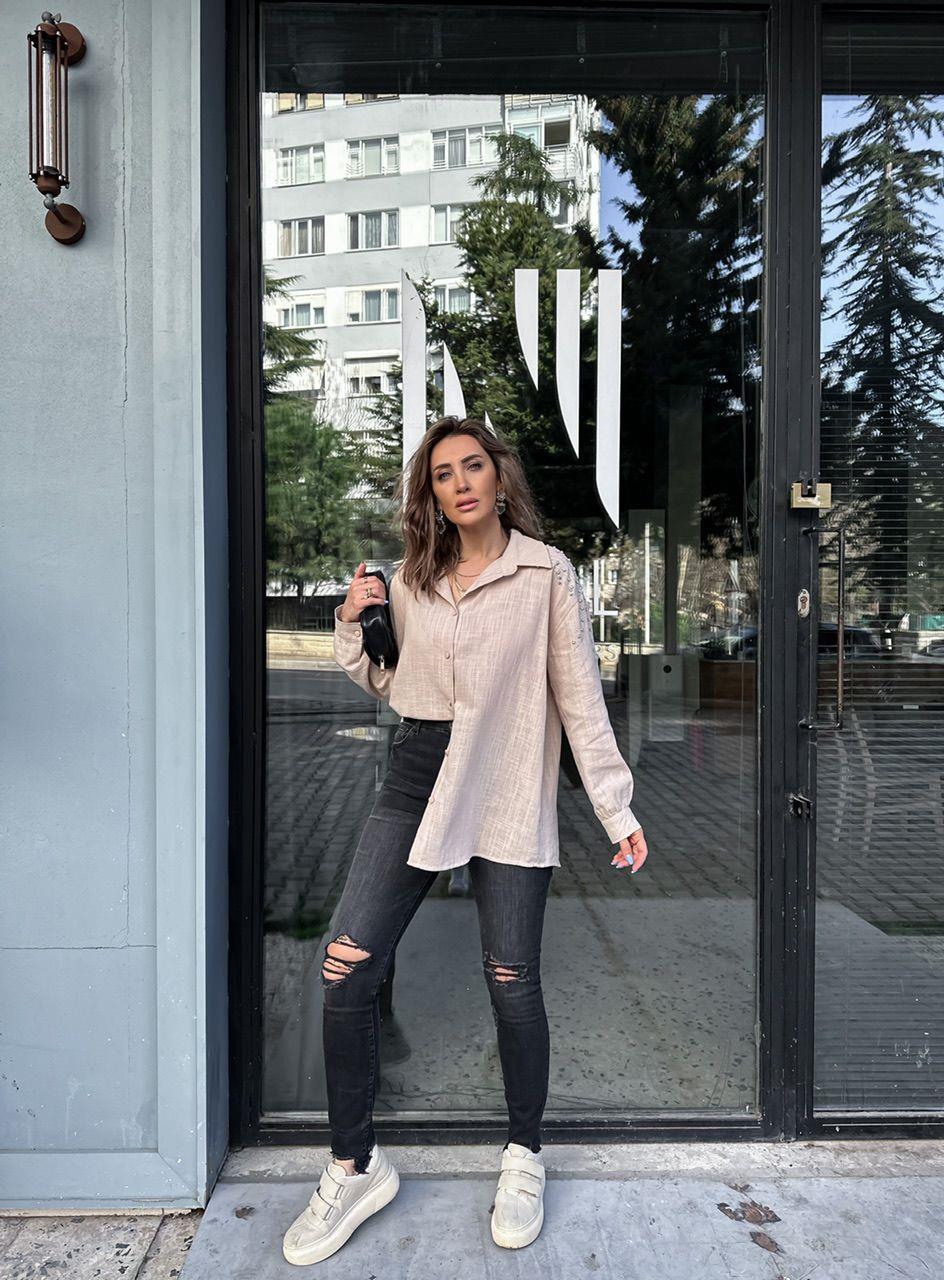 Antrasit Yırtık Detaylı Likralı Jean