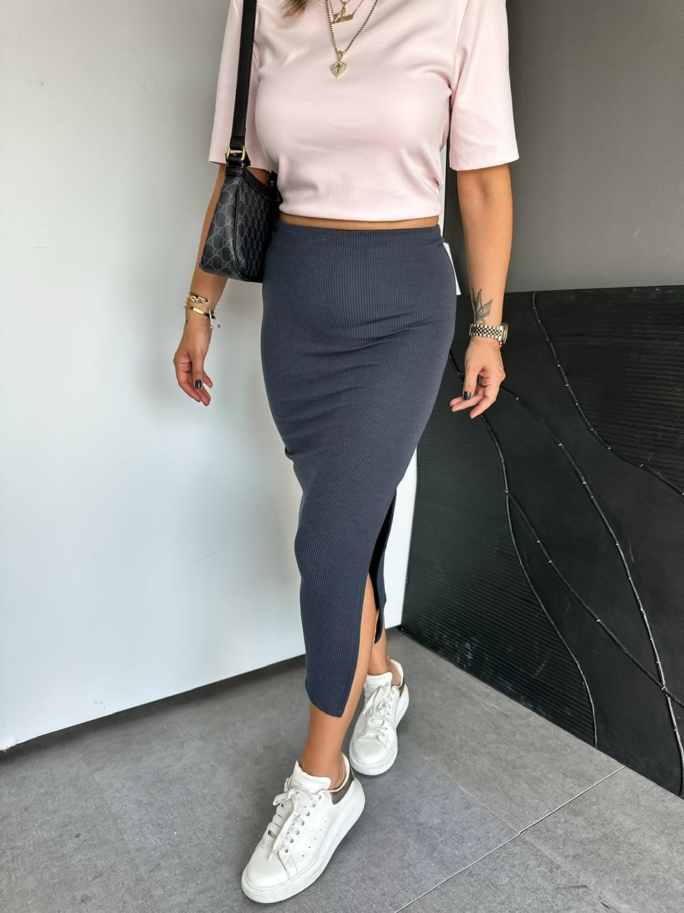 Antrasit Yırtmaçlı Kaşkorse Etek