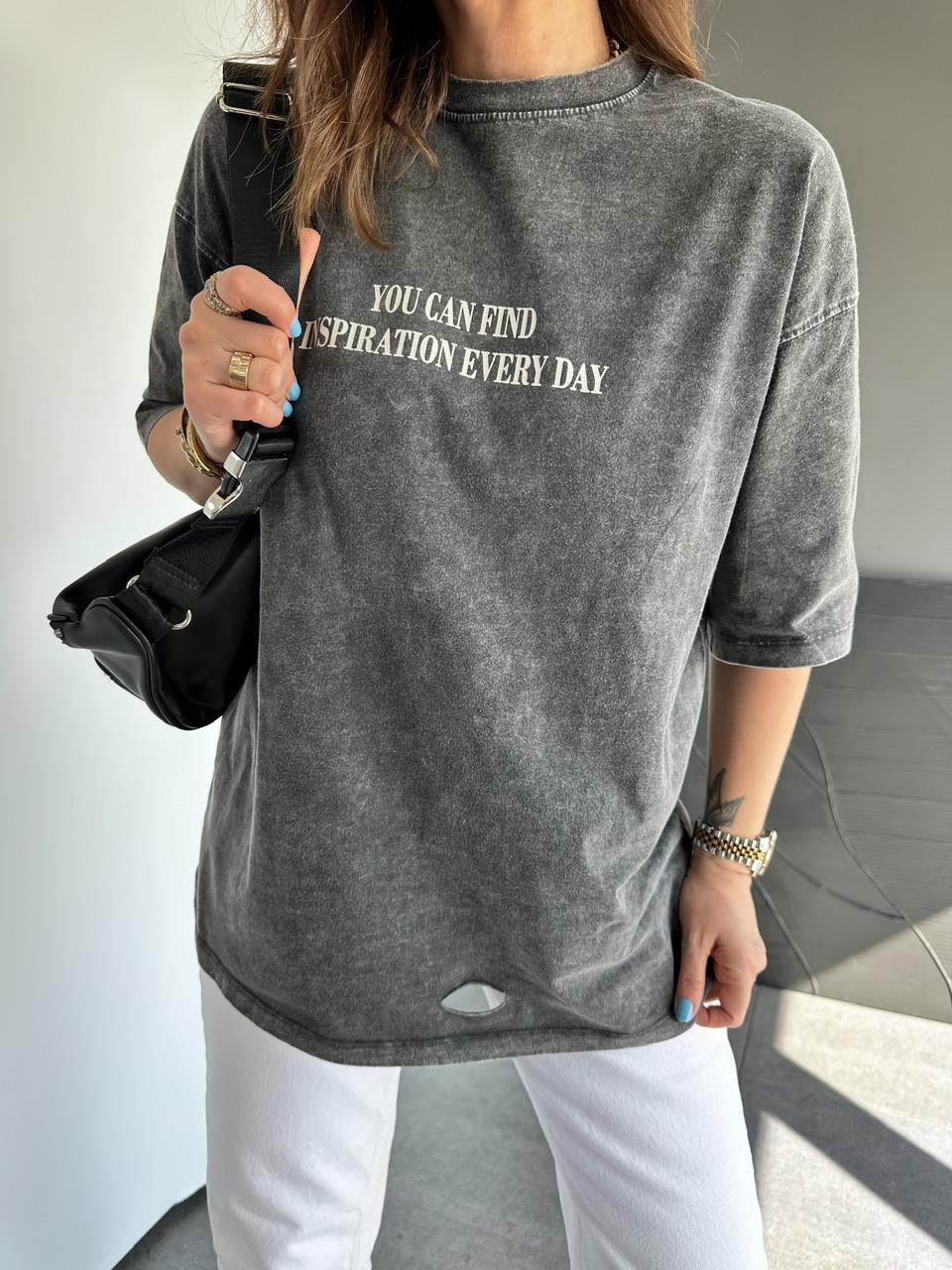 Antrasit You Cad Find Yıkamalı Tshirt