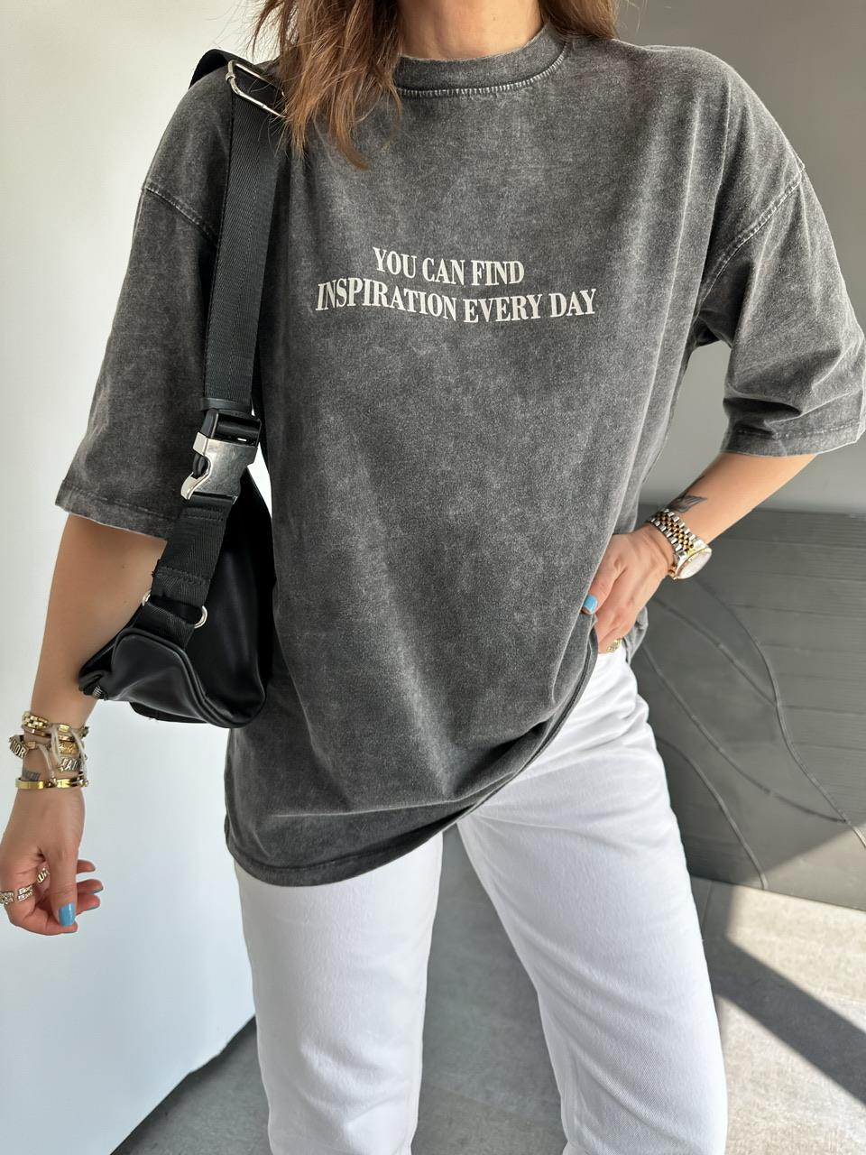 Antrasit You Cad Find Yıkamalı Tshirt