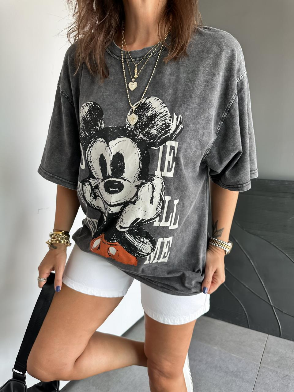 Antrasit You Miki Yıkamalı Tshirt