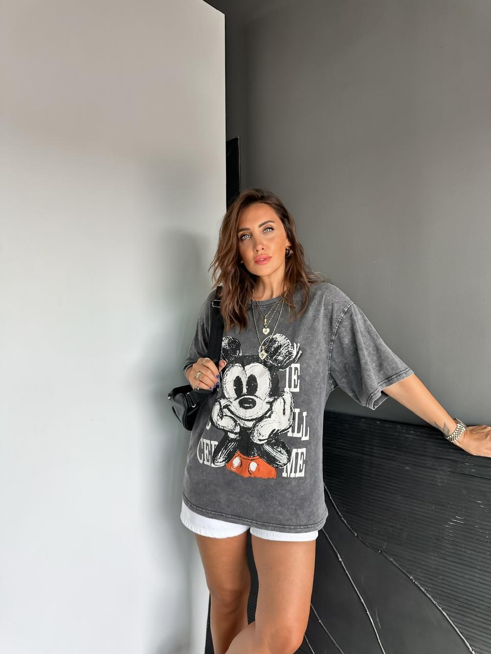 Antrasit You Miki Yıkamalı Tshirt