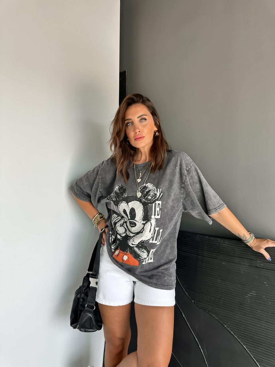 Antrasit You Miki Yıkamalı Tshirt