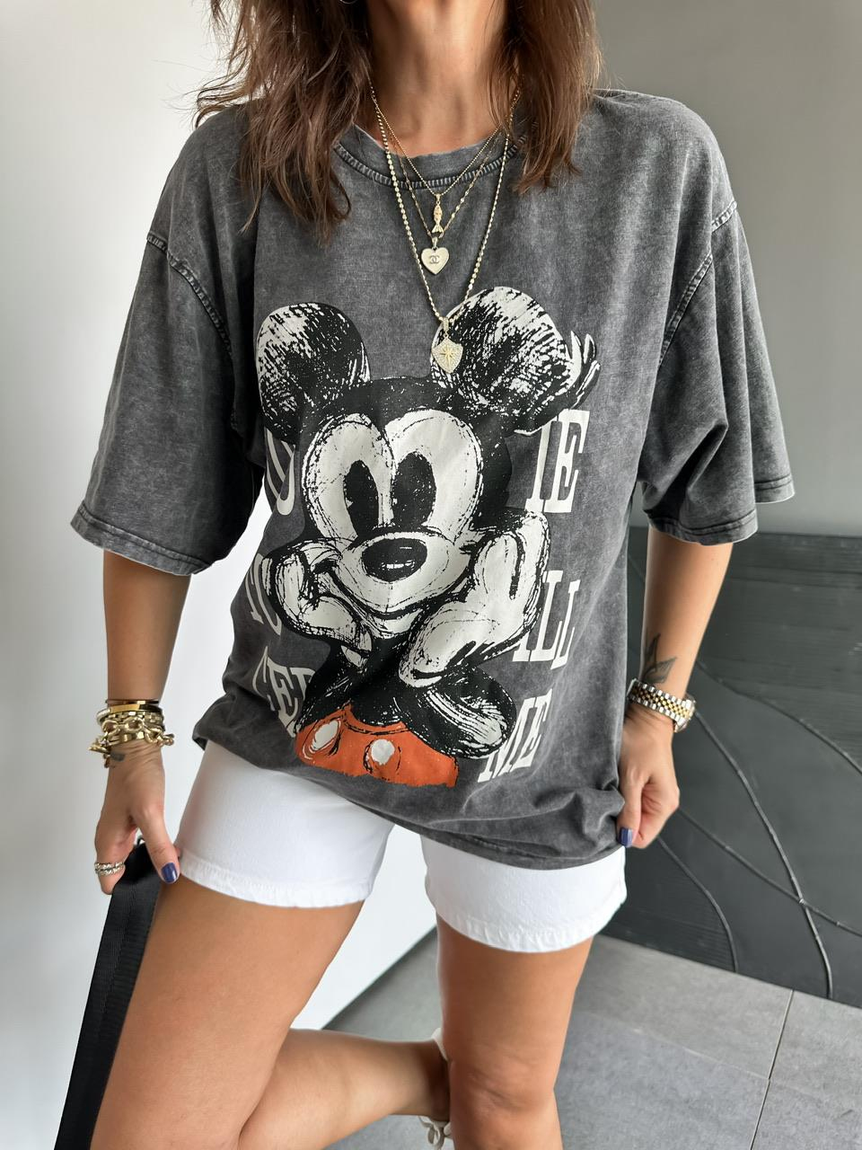 Antrasit You Miki Yıkamalı Tshirt