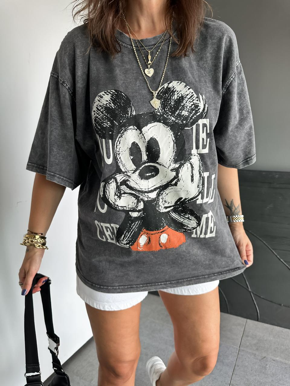 Antrasit You Miki Yıkamalı Tshirt