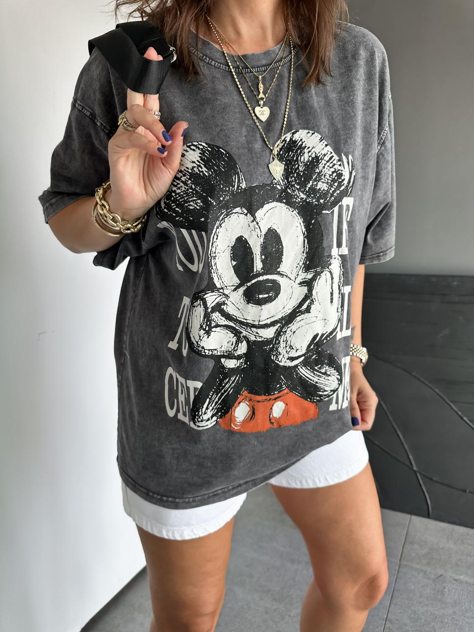 Antrasit You Miki Yıkamalı Tshirt