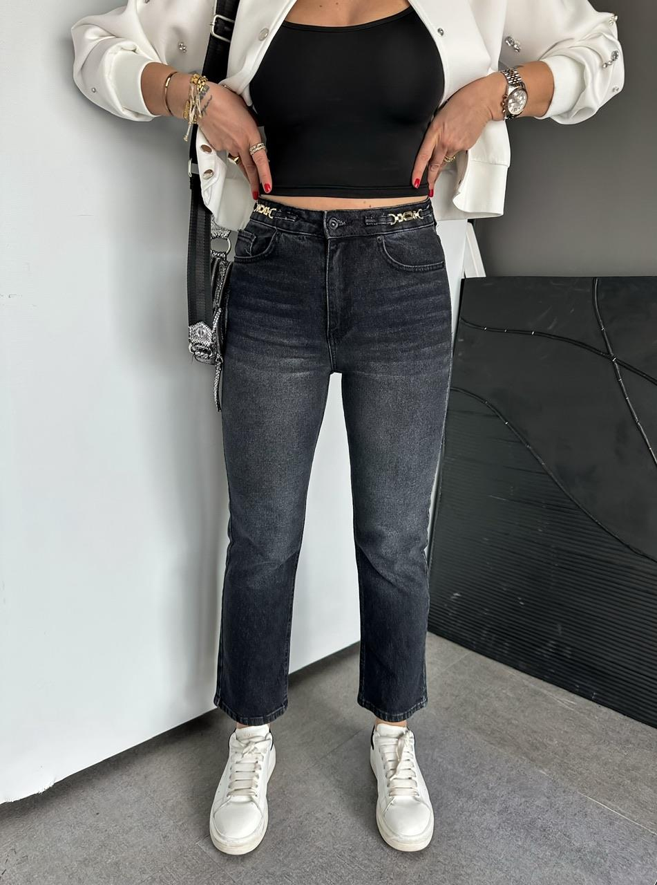 Antrasit Zincir Aksesuarlı Jean