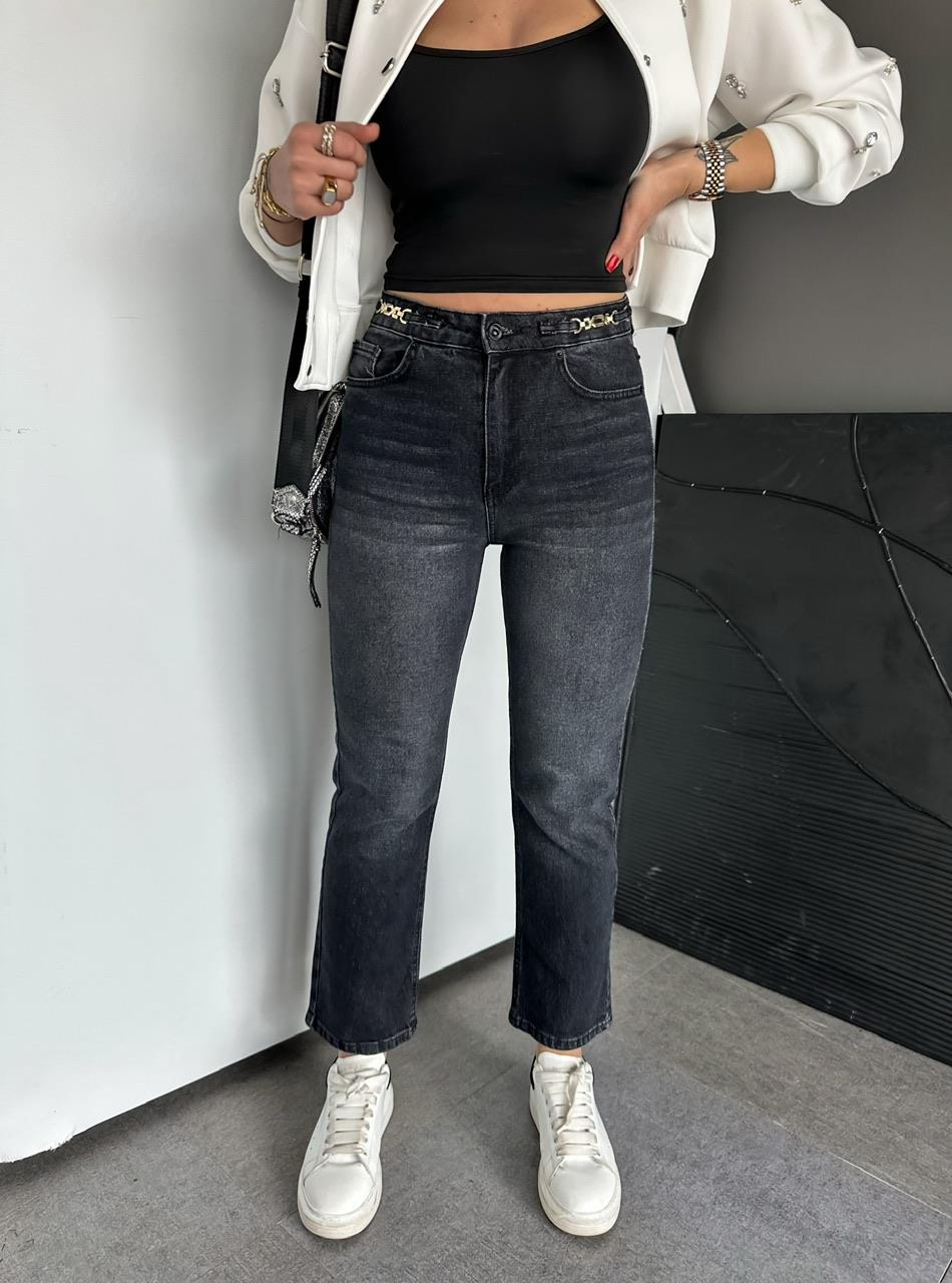 Antrasit Zincir Aksesuarlı Jean