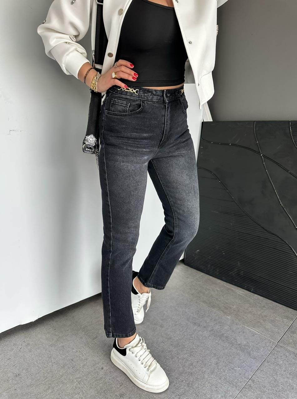 Antrasit Zincir Aksesuarlı Jean