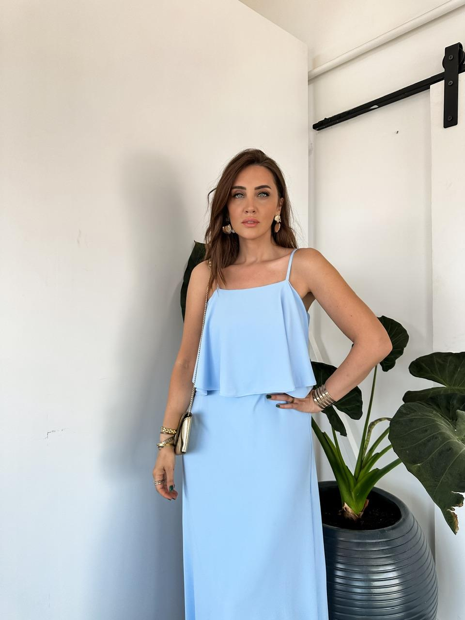 Bebe Mavi Katlı Askılı Tasarım Elbise