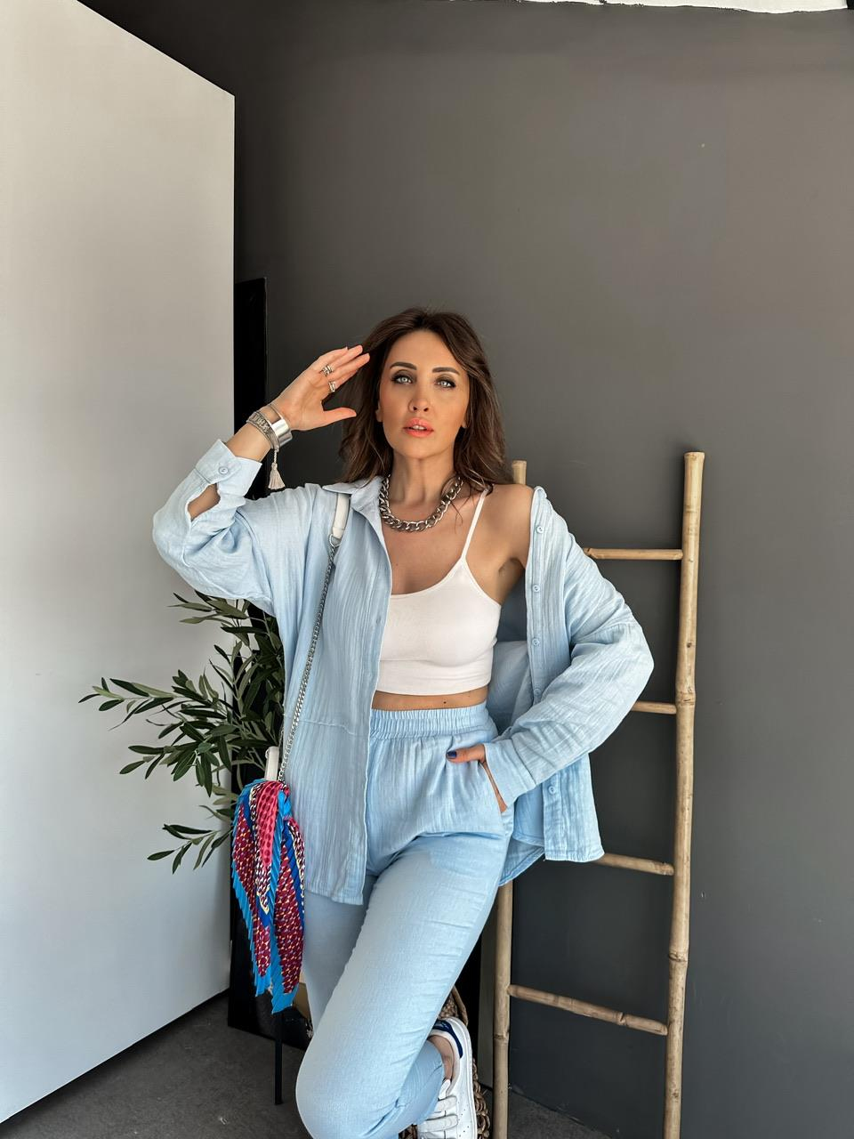Bebe Mavi Müslin Kumaş Takım