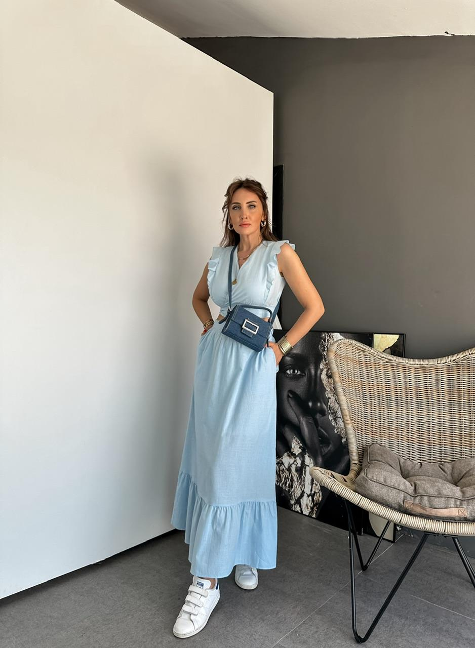 Bebe Mavisi Etek Bluz Keten Takım