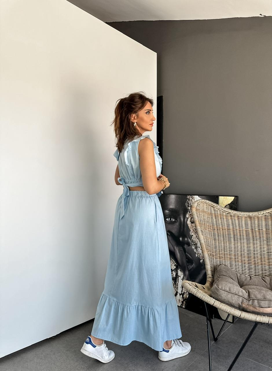 Bebe Mavisi Etek Bluz Keten Takım
