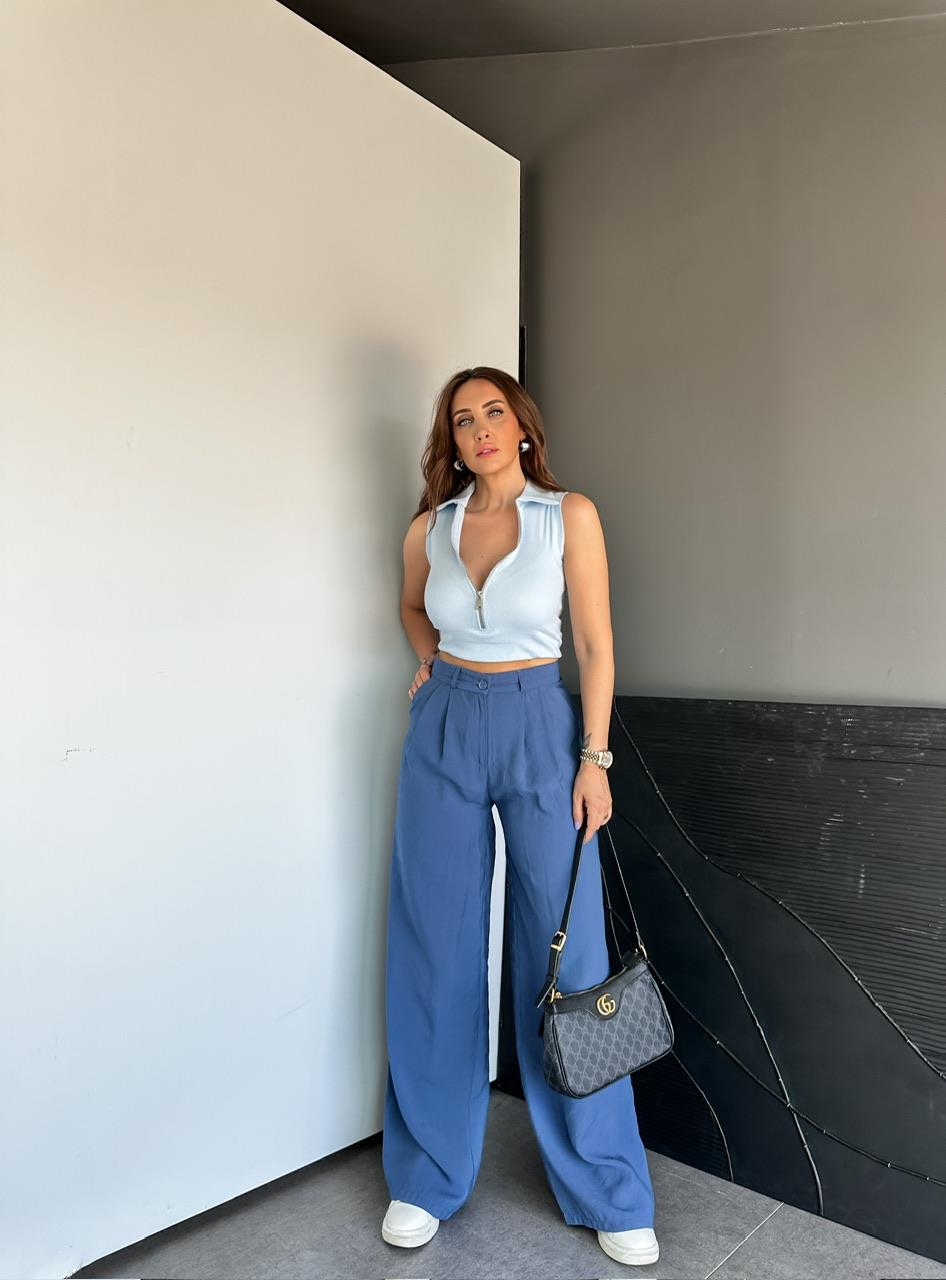 Bebe Mavisi Fermuarlı Polo Yaka Body