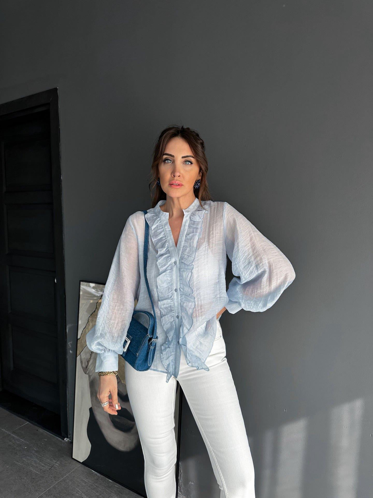Bebe Mavisi Fırfırlı Tül Gömlek