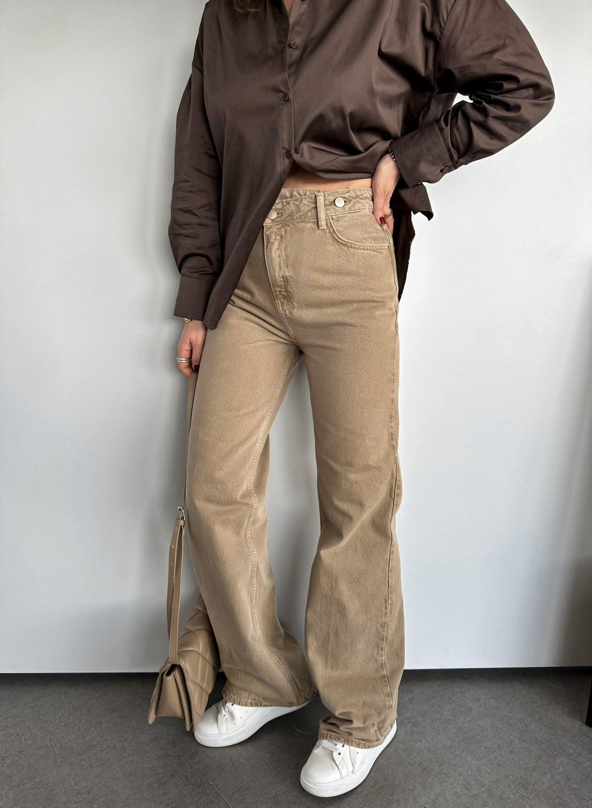 Bej Bel Detaylı Premium Jean