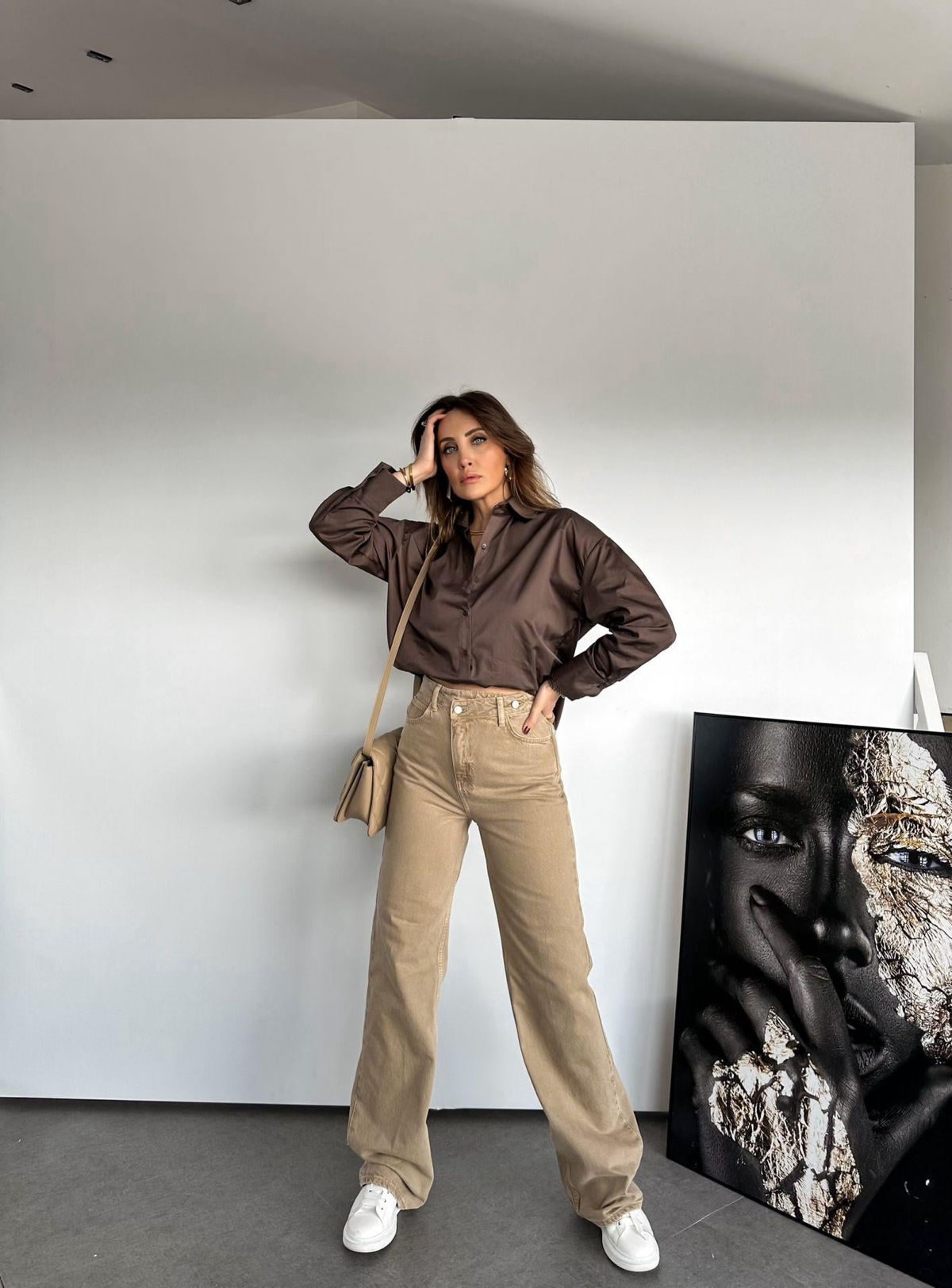 Bej Bel Detaylı Premium Jean