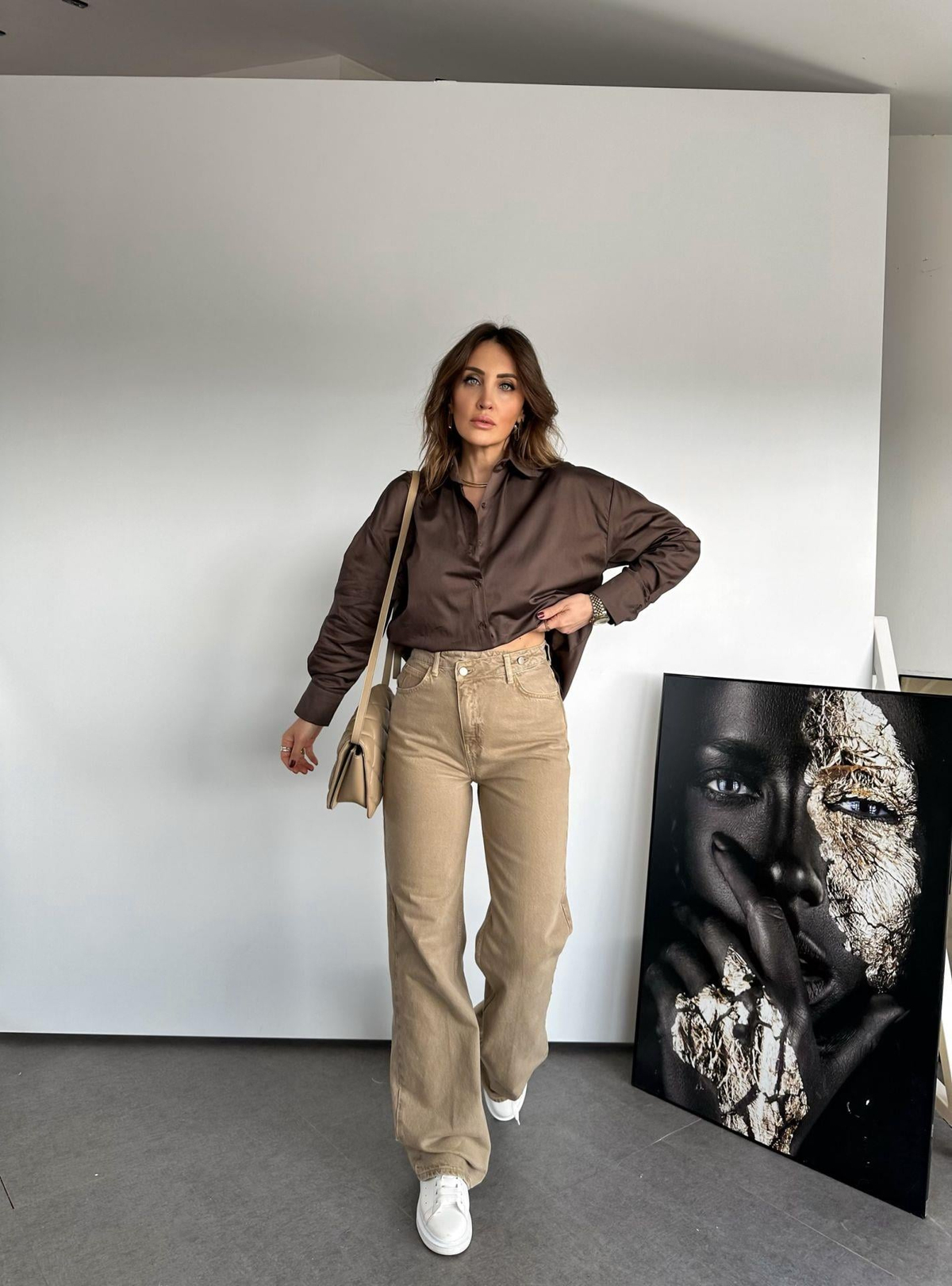 Bej Bel Detaylı Premium Jean