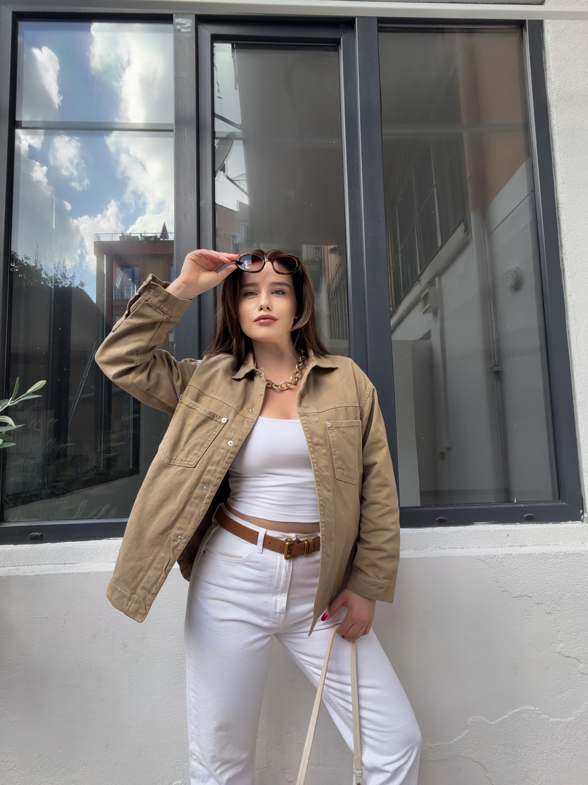 Bej Cepli Gabardin Ceket